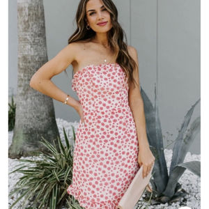 SAINTS + SECRETS Beige Red Strapless Mini Dress